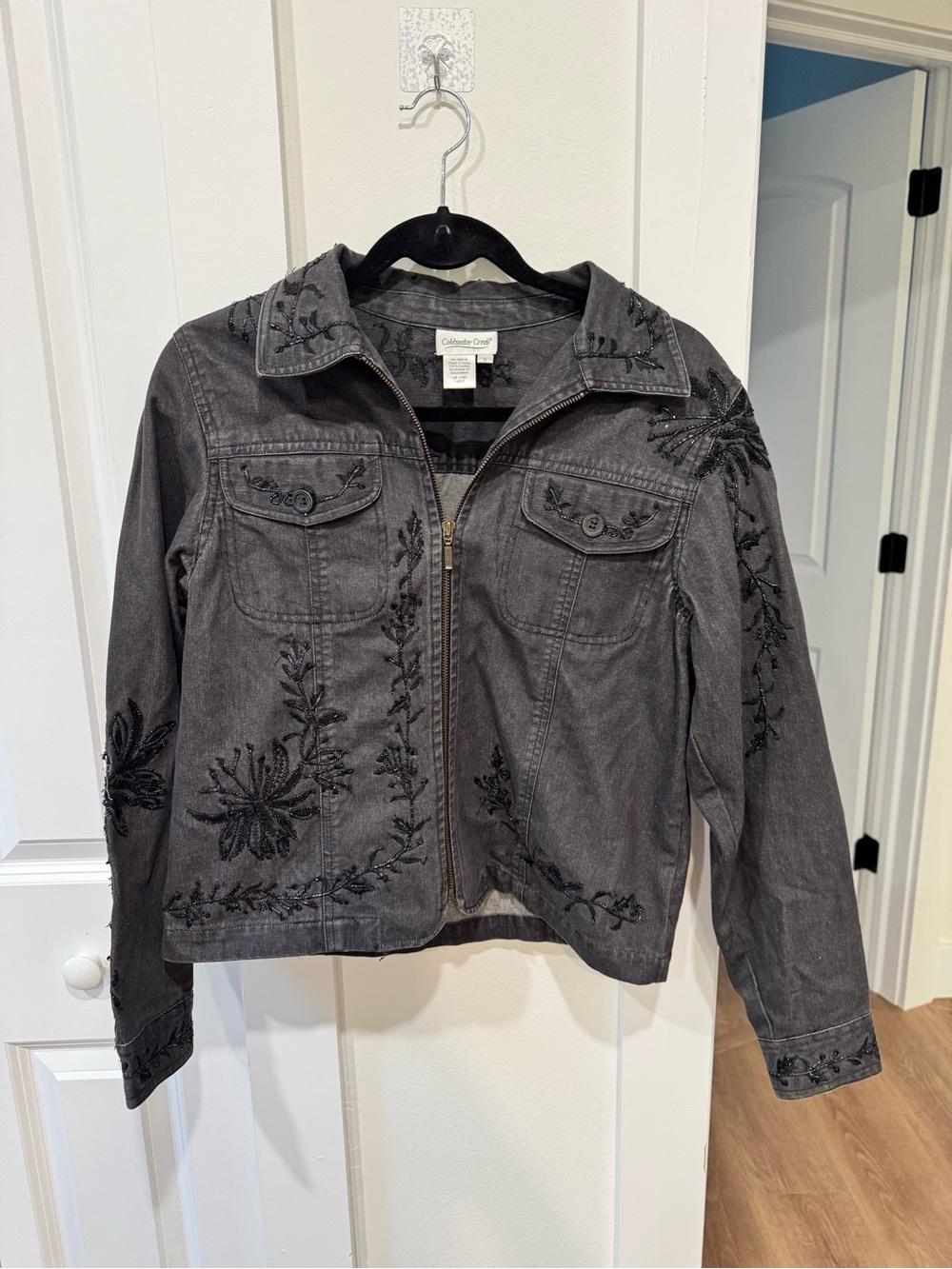 Coldwater Creek Black Embroidered Denim Jacket